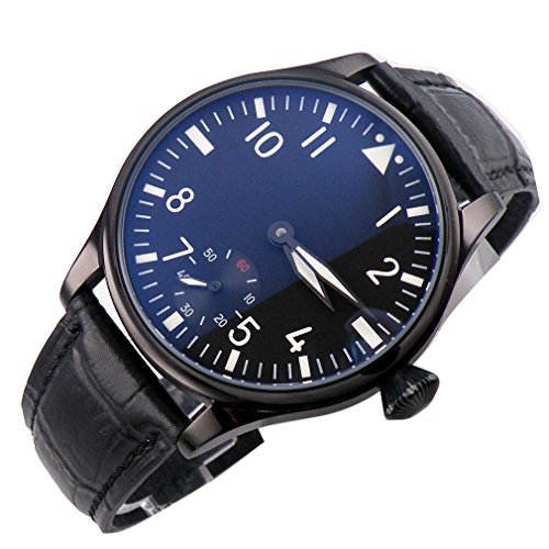 Parnis 44mm Black sterile dial PVD hand-winding mens watch