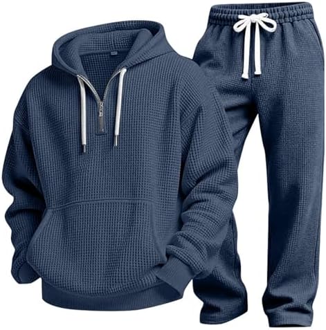 Amazon.com: Mens Waffle Track Suits 2 Piece Set Quarter Zip Waffle