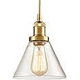 TENGIANTS Modern Gold Pendant Lighting for Kitchen Island Brass Cone Clear Glass Pendant Light Mini Hanging Lights for Kitchen Bar Countertop