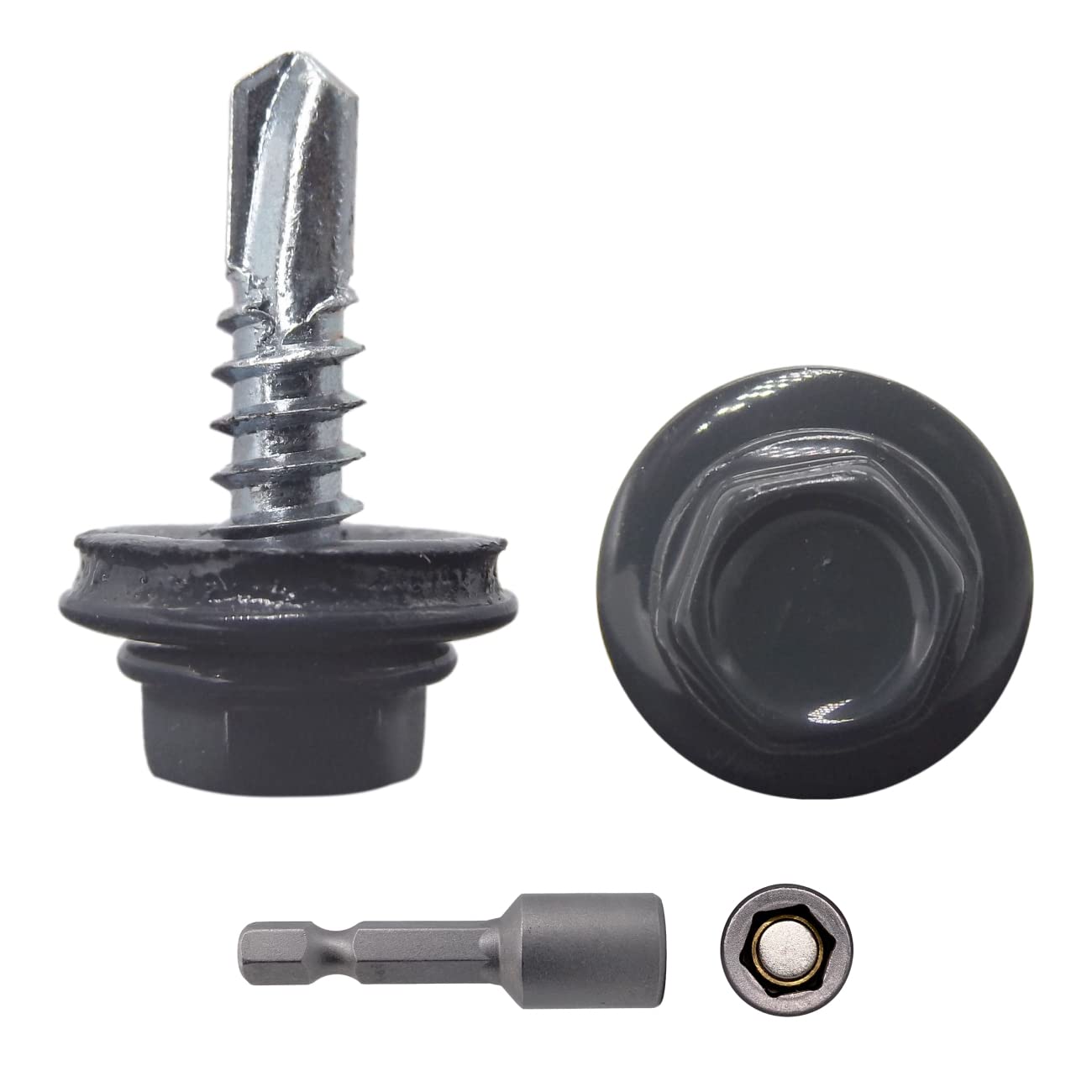 Marcopol (Pack of 300 pcs) Metal Roofing Screws, 4.8 x 19 mm Self-Drilling Screws With EPDM Washers, Painted Hex Washer Head, Sheet Metal Screw (300, RAL 7016), Grey