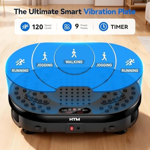 Plataforma Vibratoria con Mando A Distancia, 120 Niveles De Velocidad, 9 Modos De Programa, Temporizador De 15 Minutos, Capacidad Máxima De 136 Kg, Vibration Plate Muscular Silenciosa y Compacta