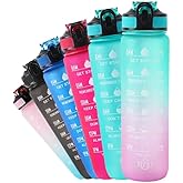 Urban Caviar Motivational Reusable Water Bottle, with Times to Drink and Straw, Motivational with Carrying Strap, Leakproof BPA & Toxic Free, Ensure You Drink Enough Water for Fitness