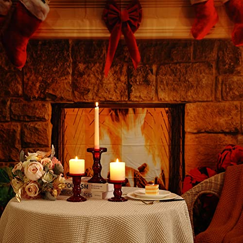 GMWD 3 Pcs Red Glass Candle Holder Set Clear, Christmas Candlesticks Holders Pillar Taper Candles Tealight Stand for Wedding Centerpieces Home Decorations Dining Table