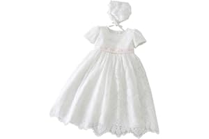 Xopzsiay Baby Girls Embroidered Empire Waist Christening Gown Baptism Dress with Bonnet