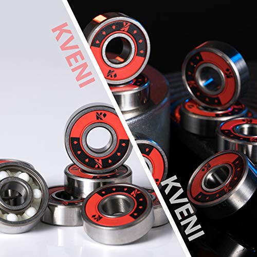 KVENI Premium Skateboard Bearings, 608-2rs Ceramic Ball Bearing - Pro Longboard Bearings for Quad Skate, Inline Rollerblades, Scooters, Spinners, ABEC, 8 Pack (Red)