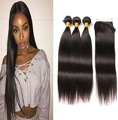 Straight Hair Weave Bundles With Free Lace Closure 4x4 Front 100
