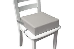 EIURY Toddler Booster Seat for Dining Table,Two Elastic Seat Belts, Anti Scratch PU Skin-Friendly, Waterproof, Anti-Wrinkle, Detachable Non-Slip Bottom - Light Gray