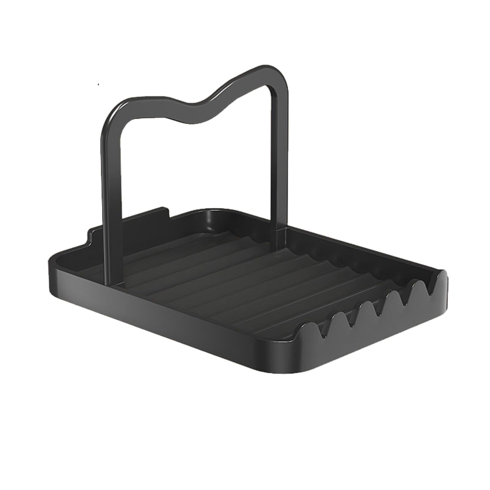 Soulnioi Pot Lid Holder, Spoon Rest with Lid Holder, Kitchen Utensils Rest with Drip Pad, Spoon Holder Countertop Organiser Rack for Pot Lids, Spatulas, Tongs - Black