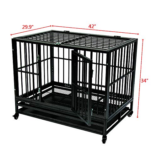 Lovinland 42" Heavy Duty Dog Cage Crate Kennel Metal Pet Playpen Portable with Tray Black