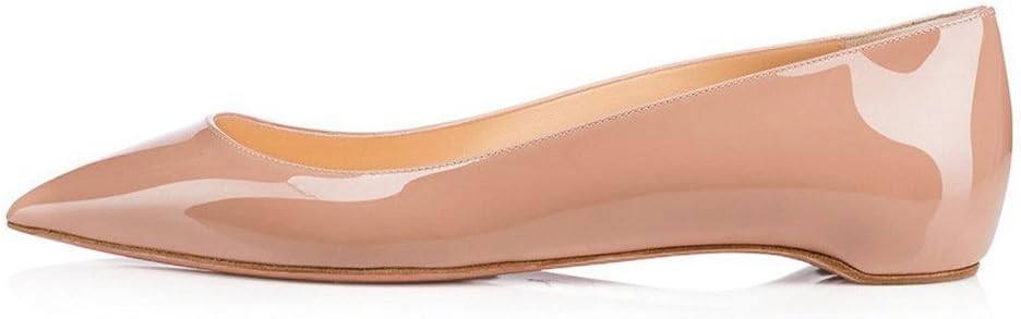 UMEXI Classic Pointed Toe Ballet Flat Slip On Patent Leather Low Heel Shoes for Women