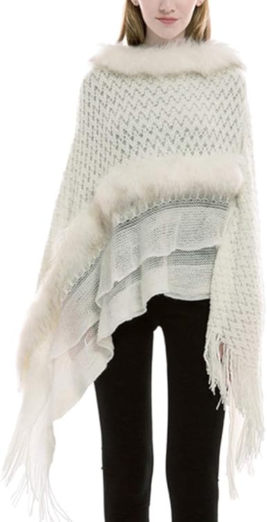 Manteau D Hiver En Laine Pour Femmes Veste En Fausse Fourrure Chale Cape Couverture Wrap Echarpe Avec Col En Fourrure Amazon Fr Vetements Et Accessoires