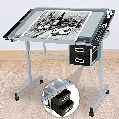Nova Microdermabrasion Glass Top Drafting Table with Storage