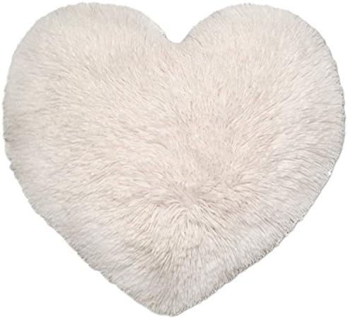 Shaggy Heart Teddy Fleece Cushion Sofa Decorative Plush Pillow (50 cm x 50 cm, Polyester, white, ca. 50cm