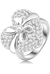 AnaZoz Jewelry 18K Gold Plated Heart Wedding Rings Platinum Plated Austrian Crystal SWA Elements Rings 19*18mm