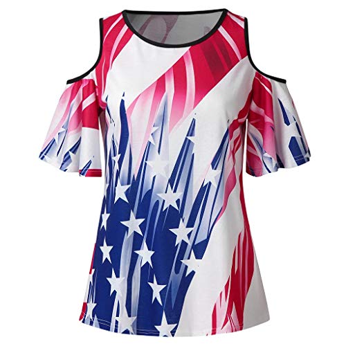 Womens Sexy Tops 2019, YEZIJIN Women's Summer Sexy Off-Shoulder O-Neck American Flag Print T-Shirt Tops
