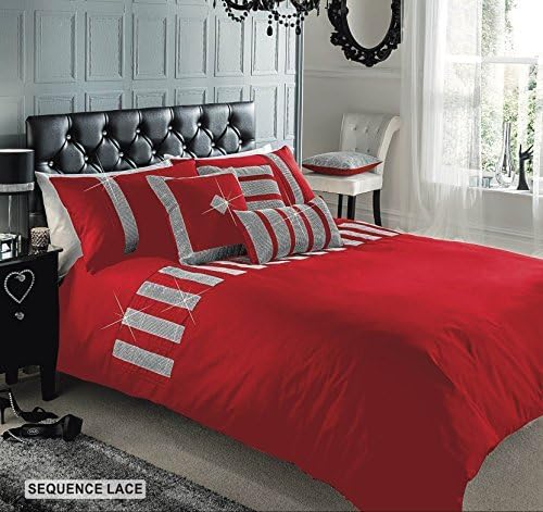 SUPERIOR COTTON DIAMANTE SEQUENCE LACE KING DUVET QUILT COVER BEDDING SET - RED by Signature Gaveno Cavailia