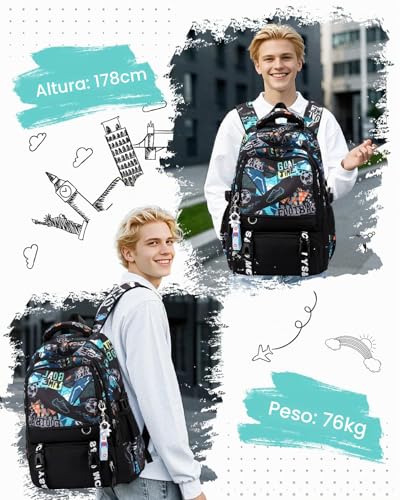 Tanou Teenage Boy Backpack, Football School Backpacks for Kids | 12+ years, Large Backpack for College and High School in Nylon, Black/Green