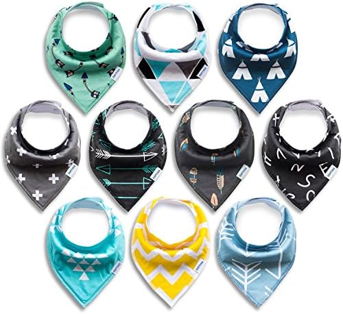 Baby Bandana Drool Bibs, Unisex 10-Pack Gift Set for Drooling and Teething, 100% Organic Cotton, Soft and Absorbent, Hypoallergenic - 10 Stylish Designs for Cute Newborn and Cool Baby