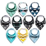 Baby Bandana Drool Bibs, Unisex 10-Pack Gift Set for Drooling and Teething, 100% Organic Cotton, Soft and Absorbent, Hypoallergenic - 10 Stylish Designs for Cute Newborn and Cool Baby