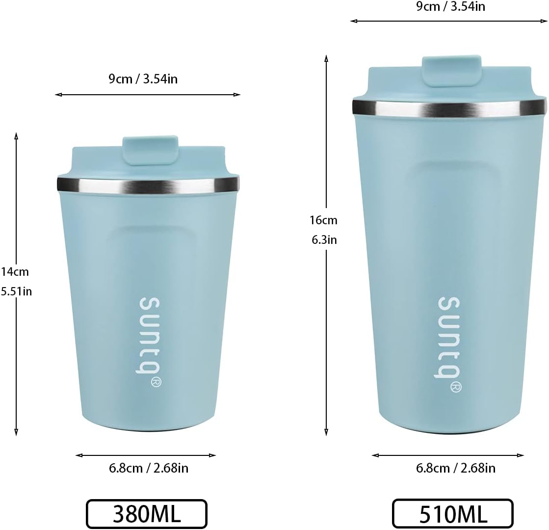 SUNTQ Reusable Coffee Cups Travel - Coffee Travel Mug with Leakproof Lid Stainless Steel Coffee Travel Cup (Light Blue, 18oz/510ml) - Image 3