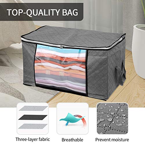 king do way Clothes Storage Bags 23.6" x 16.9" x 13.7" Large Capacity 4Pack Comforter Storage Bags with Strengthen Handle, Clear Window, Zipper for Clothes, Blankets, Closets, Bedrooms, 90L