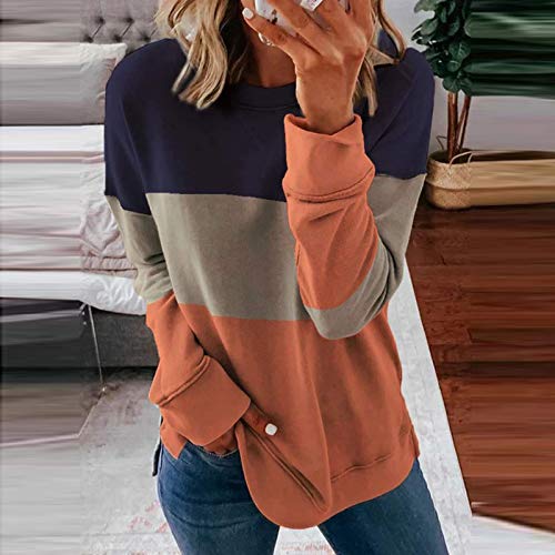 Womens Plus Size Color Block Sweatshirts Casual Round Neck Blouse Loose Fall Tops Trendy Pullover Sweatshirt