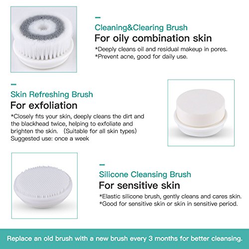 GUGULE Waterproof Facial Cleansing Brush, Face and Body Brush, Cleansing System Spin Brush Set with 3 Exfoliating Brush Heads for Gentle Exfoliation and Deep Scrubbing Massaging Removing Blackhead