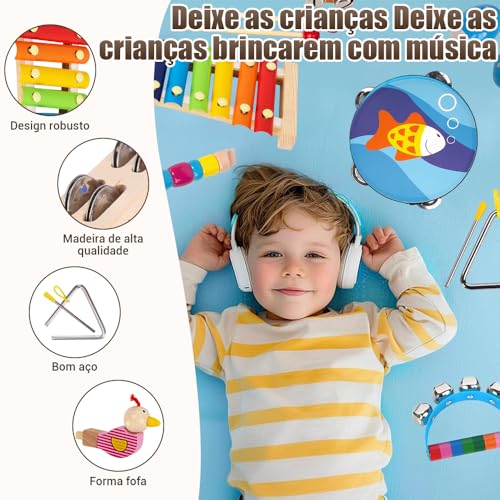 24 PCS Instrumentos de Percussão, Instrumentos Musicais, Xilofone, Brinquedo Musical, Bandinha Ritmica Instrumentos, Conjunto de Instrumentos de Percussão com Mochila Transparente