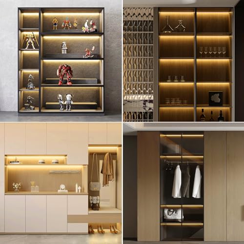AIMENGTE COB LED Strip 1m, 6 Rolls 12V Warm White Acoustic Panels COB LED Strip Cuttable, with touch and hand sweep dimmer switch, for wine cabinets, shelves, cabinets