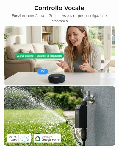 WOOX WiFi Smart Irrigation Programmer, No Hub Required 2.4 GHz Irrigation Timer, App/Voice Control, IP65 Waterproof Automatic Irrigation Control, Rain Delay & Manual