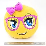 Cute Nerd Girl with Pink Glasses Emoji Pillow Smiley Emoticon Cushion Stuffed Colorful Plush Toy 32cm New