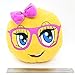 Cute Nerd Girl with Pink Glasses Emoji Pillow Smiley Emoticon Cushion Stuffed Colorful Plush Toy 32cm New