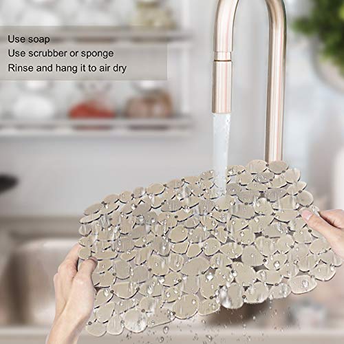 Quable Sink Drainer Mat,Kitchen Sink Mat Protector PVC Protects Glass Pebble Brown (2 PACK)