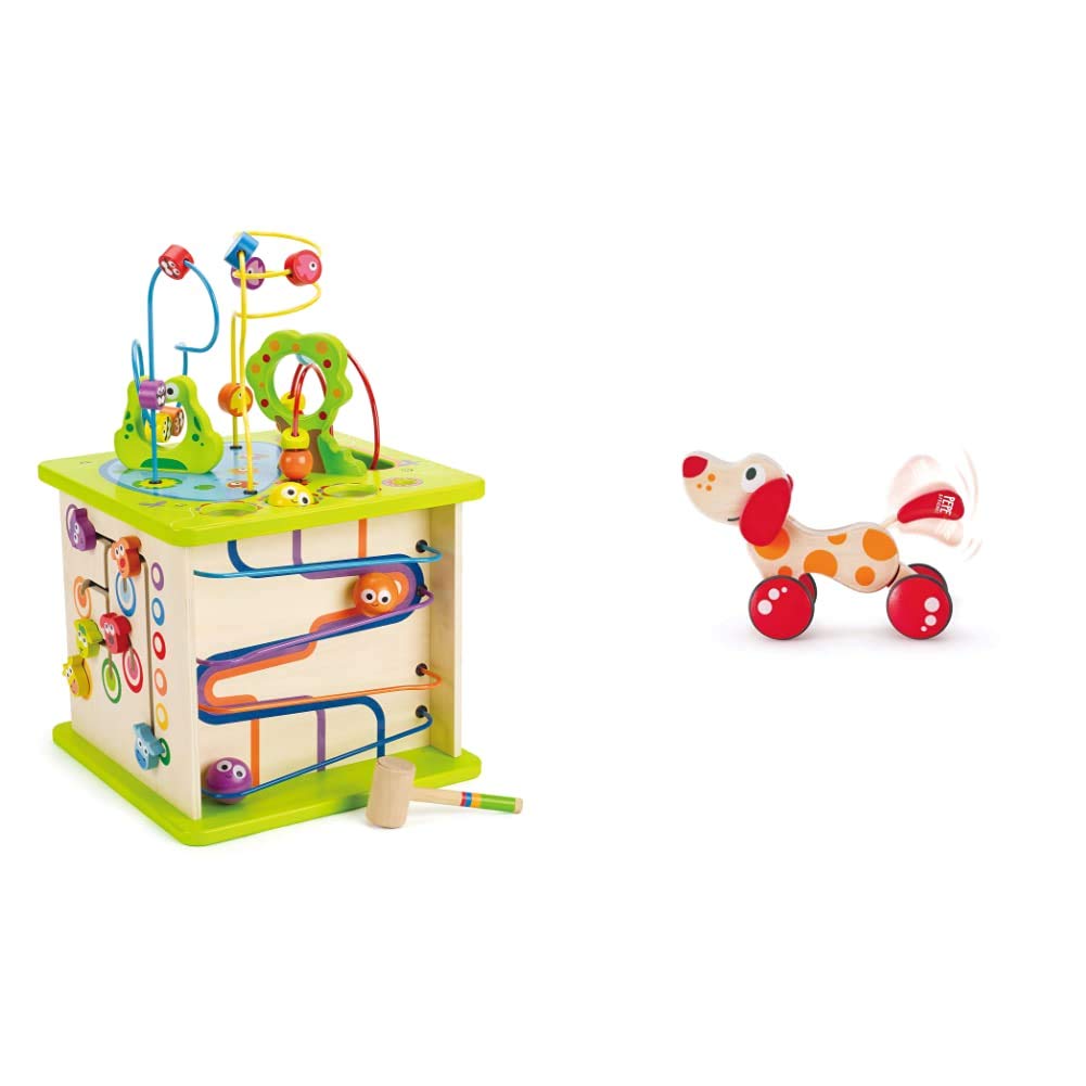 Hape Country Critters Wooden Activity Play Cube Walk-A-Long Puppy Wooden Pull Toy Award Winning Push Pull Toy Puppy for Toddlers Can Sit, Stand and Roll, Red