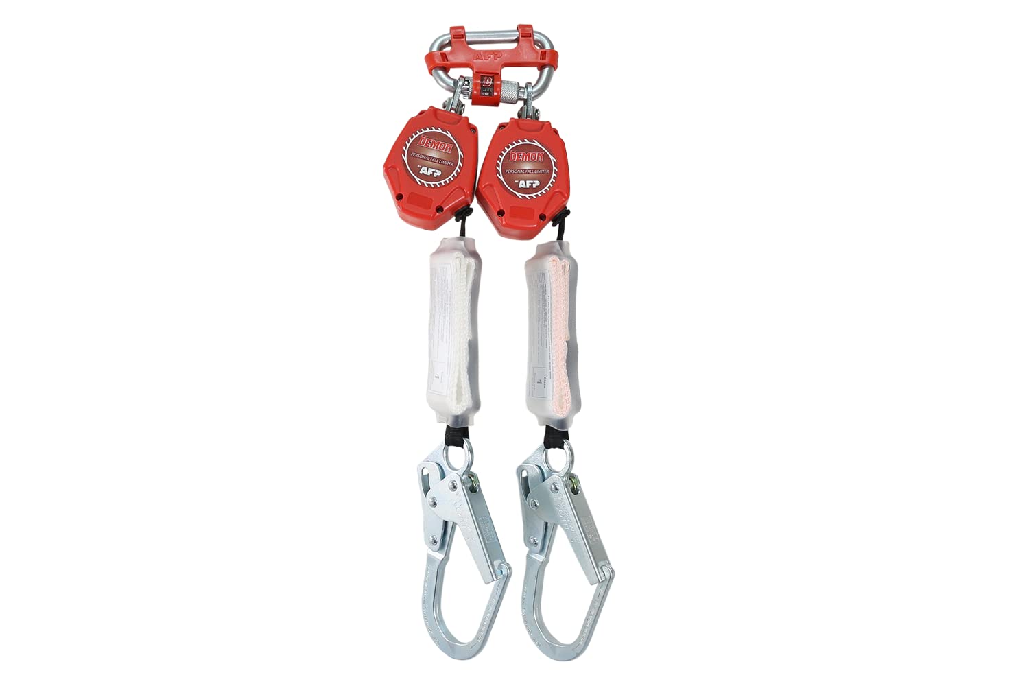 AFP Demon 6 FT Dual Leg Self-Retracting Lifeline Web Lanyard Retractable 1 97 Inch Gate Opening Steel Locking Rebar Hooks Double Yoyo Shock Absorber Tower Fall Protection Osha Ansi Rated Srl