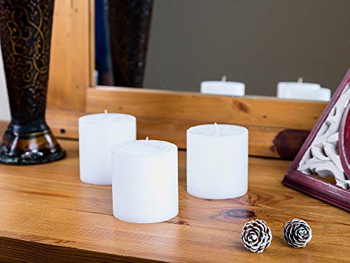 Melt Candle Company Set of 3 White Pillar Candles 3" x 3" Unscented Rustic for Weddings, Home Decoration, Restaurant, Spa, Church - Smokeless and Dripless - Thumbnail 2