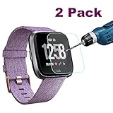 Fitbit Versa Screen Protector, [2 Pack] ZAOX Waterproof Tempered Glass Screen Protector Film for Fitbit Versa Smartwatch, [9H Hardness] [Crystal Clear] [Scratch Resist] [No-Bubble]