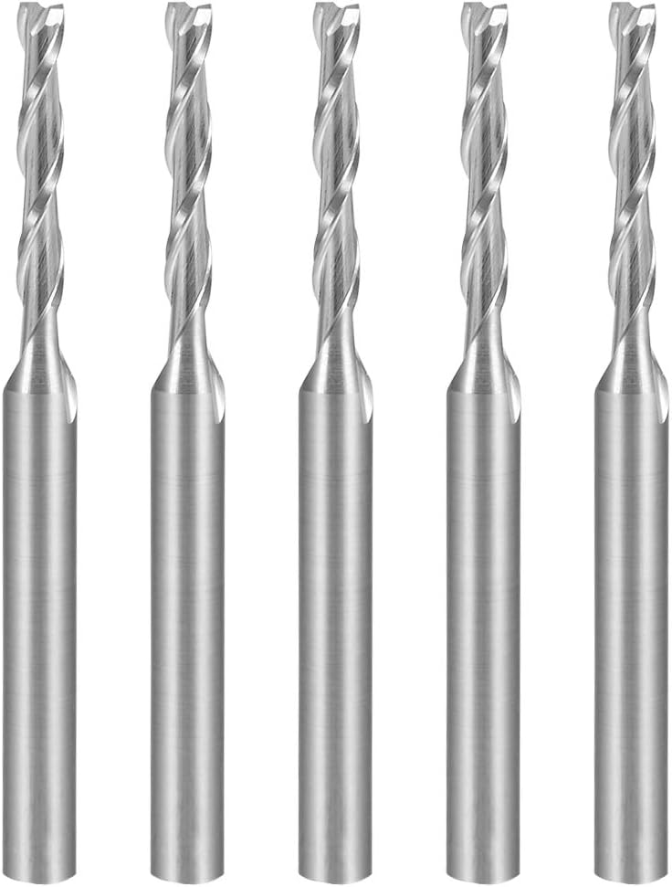 sourcingmap 5PCS 1/8" Shank 2.0mm x 12mm Carbide End Mill CNC Router Bits 2 Flute Milling Bit for Acrylic PVC MDF Wood