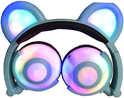 Bear Ear Headphones,YingTech Kids Headphones Flashing Glowing Cosplay Fancy Foldable Over-Ear Gaming Headsets with LED Light for Girls,Children,Compatible for iPhone 7,Android Phone (Blue)