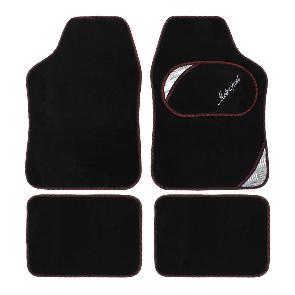 JVL 01-930RD Universal PVC Backed Carpet Car Mat Motorsport Set, Black/Red, 4 Pieces