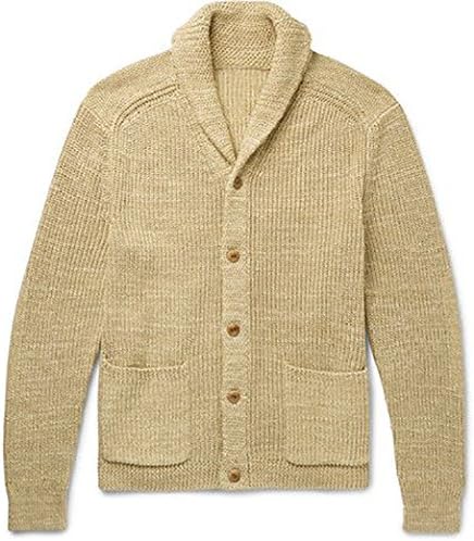 Sweet Dreams Home 100% Baby Alpaca Charcoal Shawl Collar Cardigan, Light Beige, L