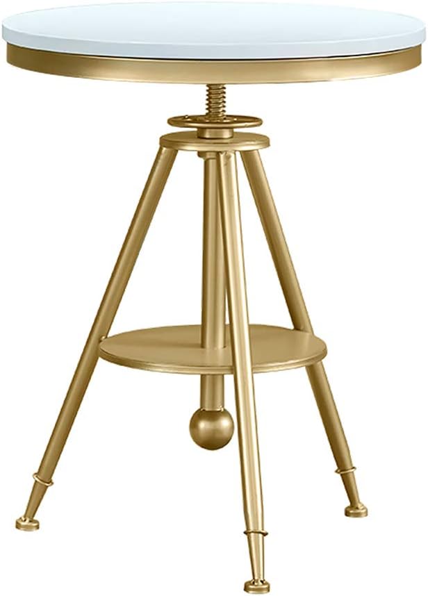 Bedside Tables Side Table, Golden Iron Art Small Round Table, Solid Wood Liftable Bar Table, Coffee Table, Reinforce Snack Table, for Bedroom Living Room Balcony