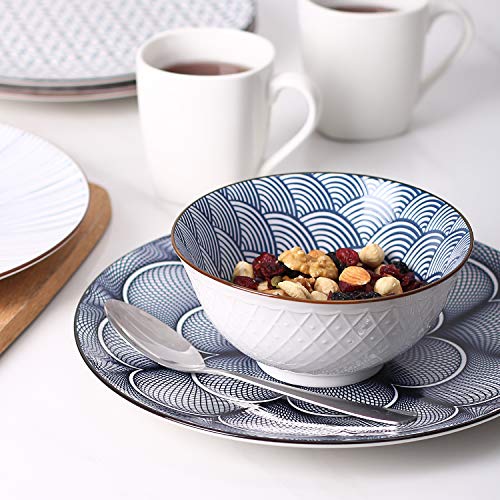 Y YHY 10 Inch Porcelain Dinner Plates, Large Serving Plate Set, Assorted Blue White Patterns, Set of 4 - Thumbnail 4