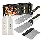 Griddle Tool Kit - Professional Stainless Steel Grade Grill Accessories - Griddle Spatula Turner Scraper Tools Set - Great For Backyard Kitchen Flat Top Outdoor Cooking And Barbecue Set Of 5