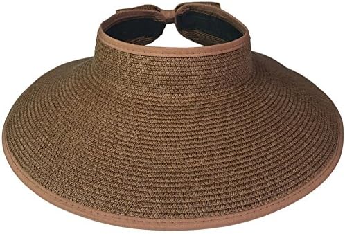 Hats of USA Visor Roll Up Visor Straw Summer Hat Sun Hat Women Fashion Headwear (Brown)