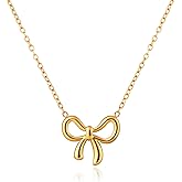 XIHIRCD Gold Bow Necklace, Dainty Bowknot Chain Necklace Fashion Bowtie Pendant for Choker Cute Bow Jewelry Gift for Women