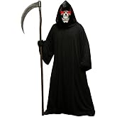 Adult Men’s Grim Reaper Costume, Robe & LED Skeleton Mask Halloween Cosplay | Dark menacing haunted‑house style. Great for Halloween parties, horror events, cosplay contests & spooky festive gatherings