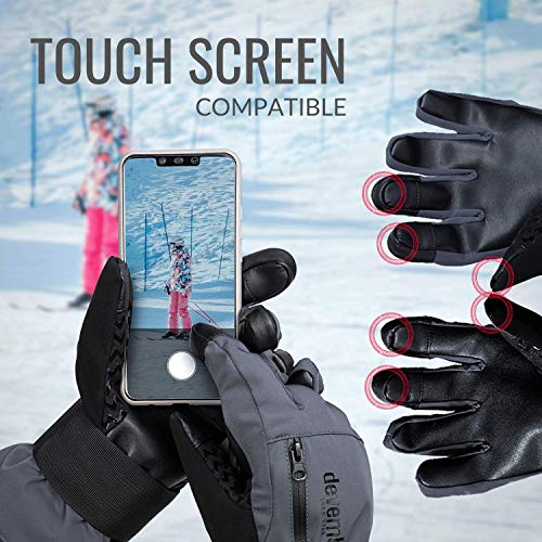 Ski Gloves Men&Women,devembr Snowboard Gloves 3M Thinsulate Insulation(Gray,M) - Thumbnail 3