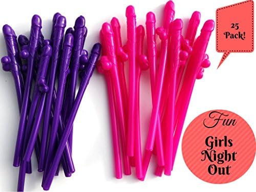 Party Drinking Straws (Pack of 25) For Bachelorette Party or Girls Night Out - 20CM Length - Extremely detailed - Full Pack of Bachelorette Straws