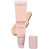 Wander Beauty Nude Illusion Liquid Foundation - Fair - Medium to Full Coverage Foundation - Natural Makeup with Vitamin E & Macadamia - Nude Skin Finish Blurs & Conceals - Travel-Friendly - 1.01 fl oz